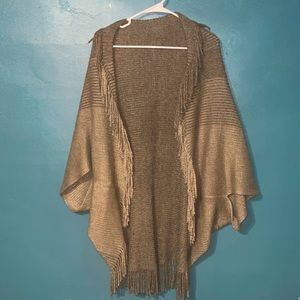 KHAKI THREE TONE Ribbed Brown Sweater Fall/Winter Cardigan Fringe Western